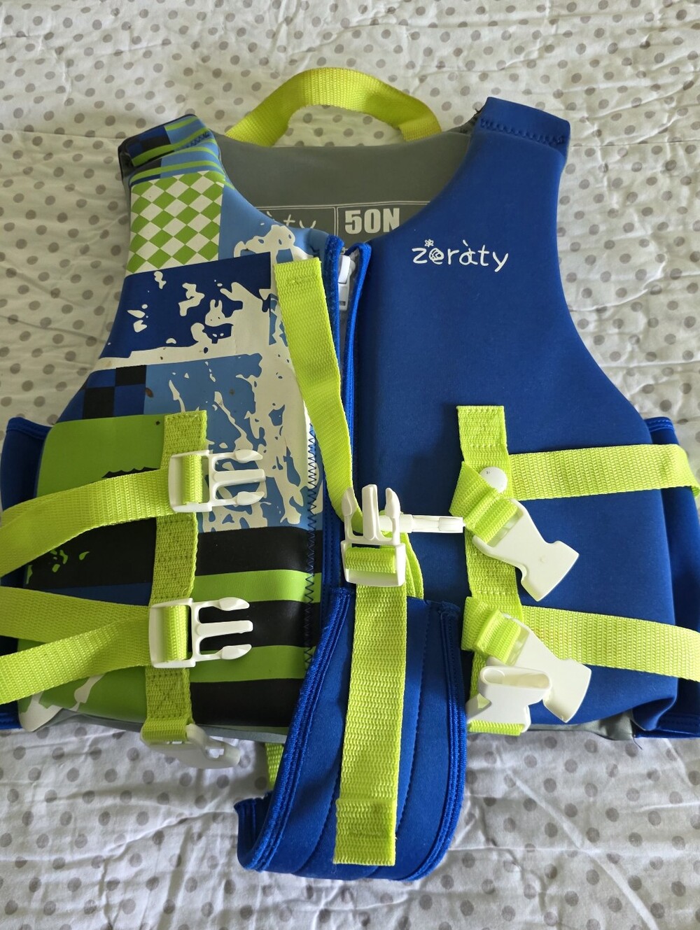 Zeraty Blue & Neon Green Kids Life Jacket Size L